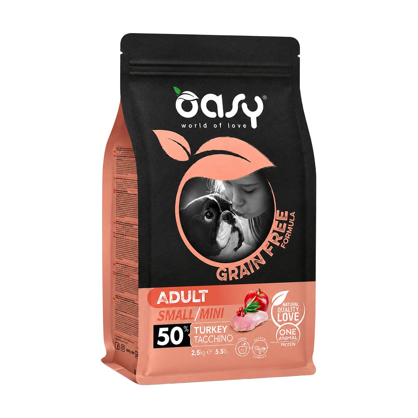 Беззерновий сухий корм для дорослих собак малих порід Oasy Grain Free Formula Adult Small/Mini з індичкою, 2.5 кг