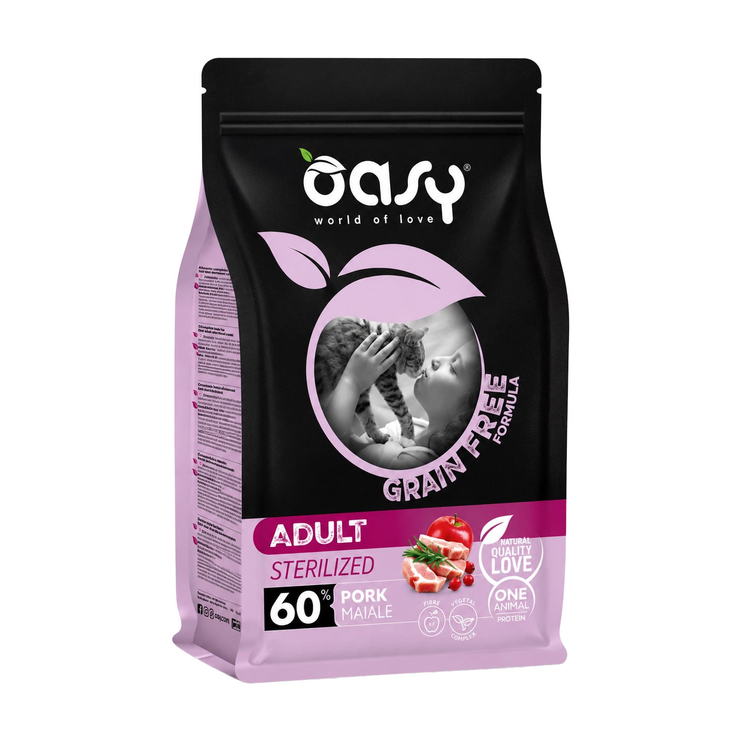 Беззерновий сухий корм для дорослих стерилізованих котів Oasy Grain Free Formula Adult Sterilized зі свининою, 1.5 кг