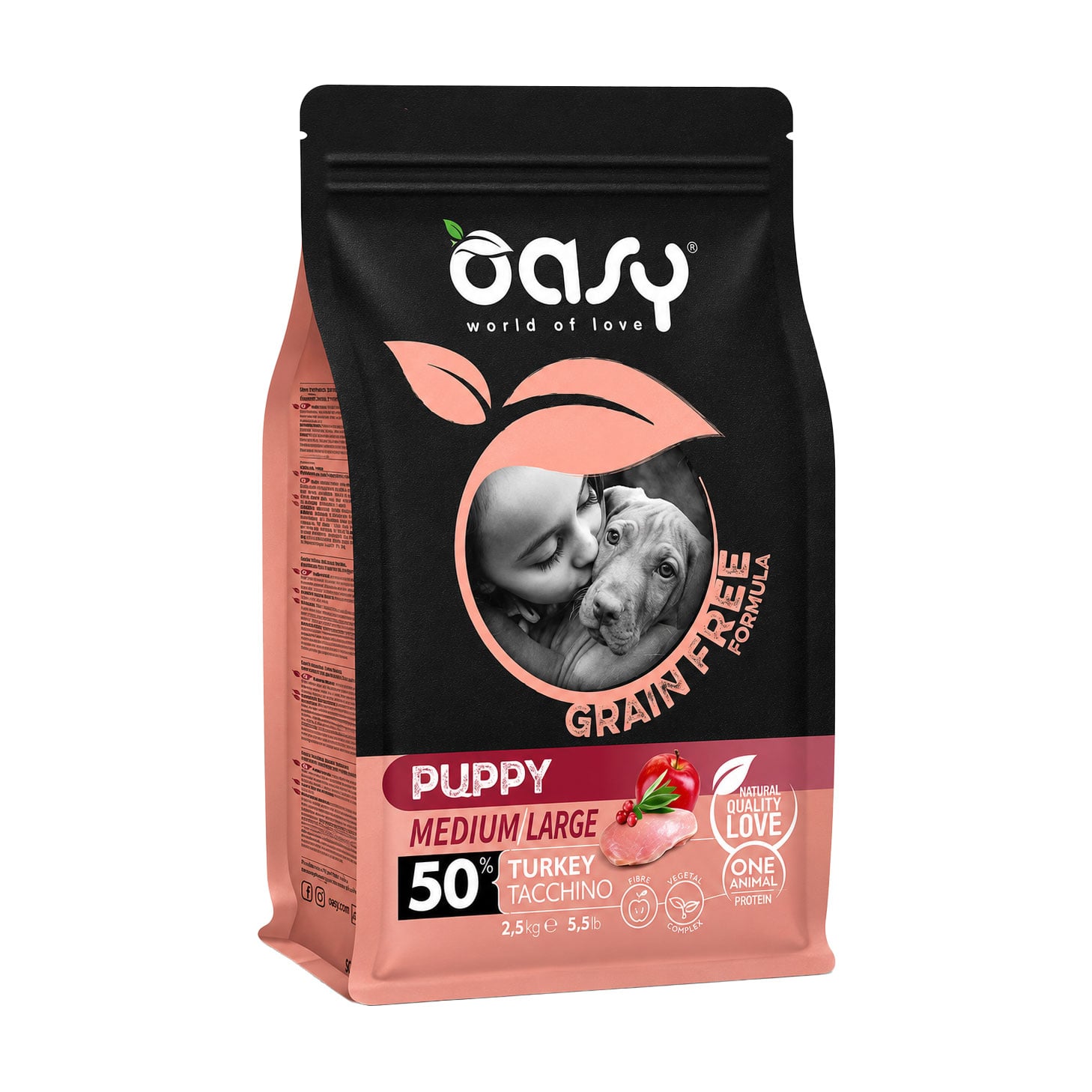 Беззерновий сухий корм для цуценят середніх та великих порід Oasy Grain Free Formula Puppy Medium/Large з індичкою, 2.5 кг